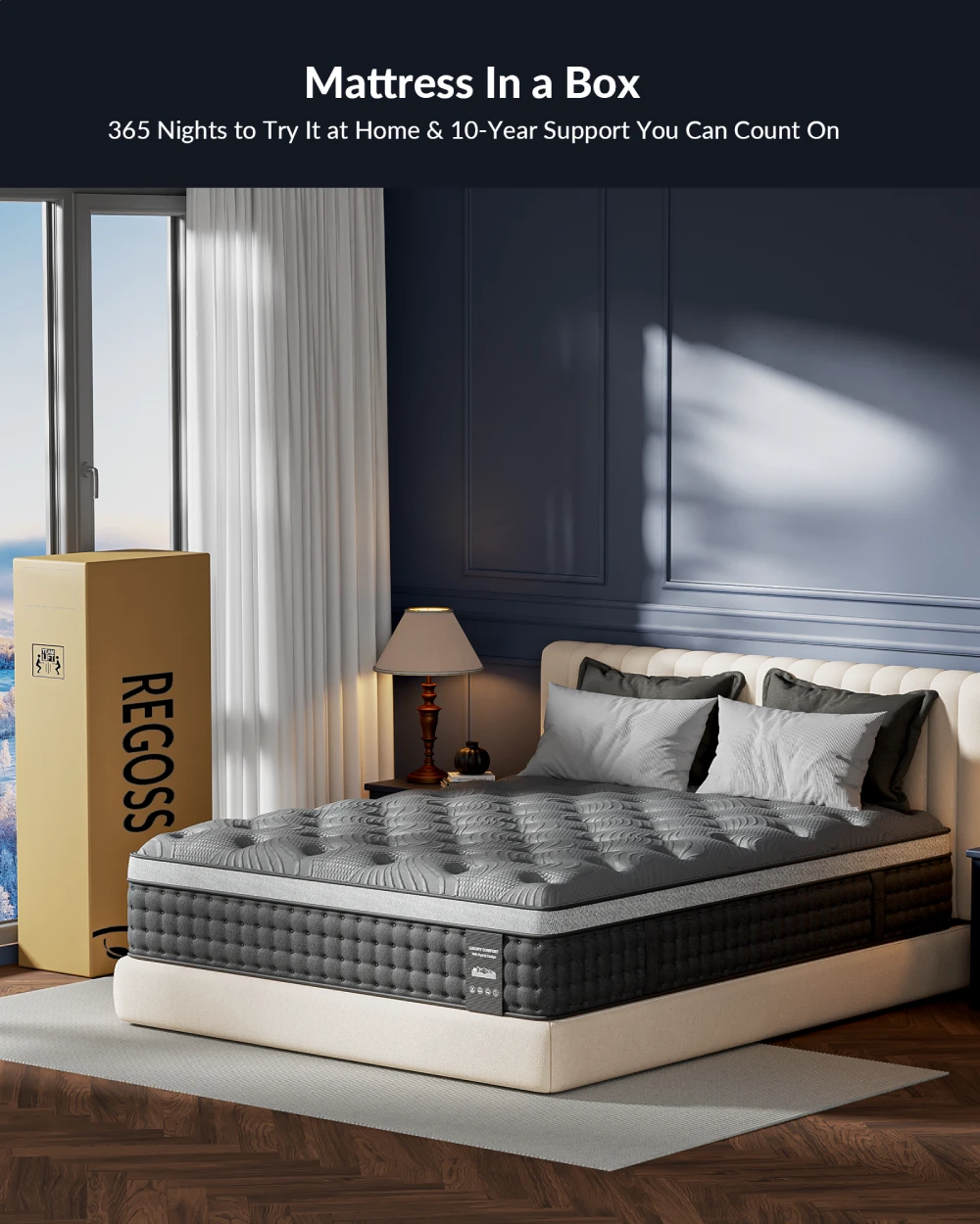 Firm Queen Mattress 14 inch, Cooling Hybrid Mattress in a Box with 5-Zone Support, Luxury Hotel-Collection Design, Enhanced Back & Hip Support, Fiberglass-Free & CertiPUR-US, 365-Night Trial