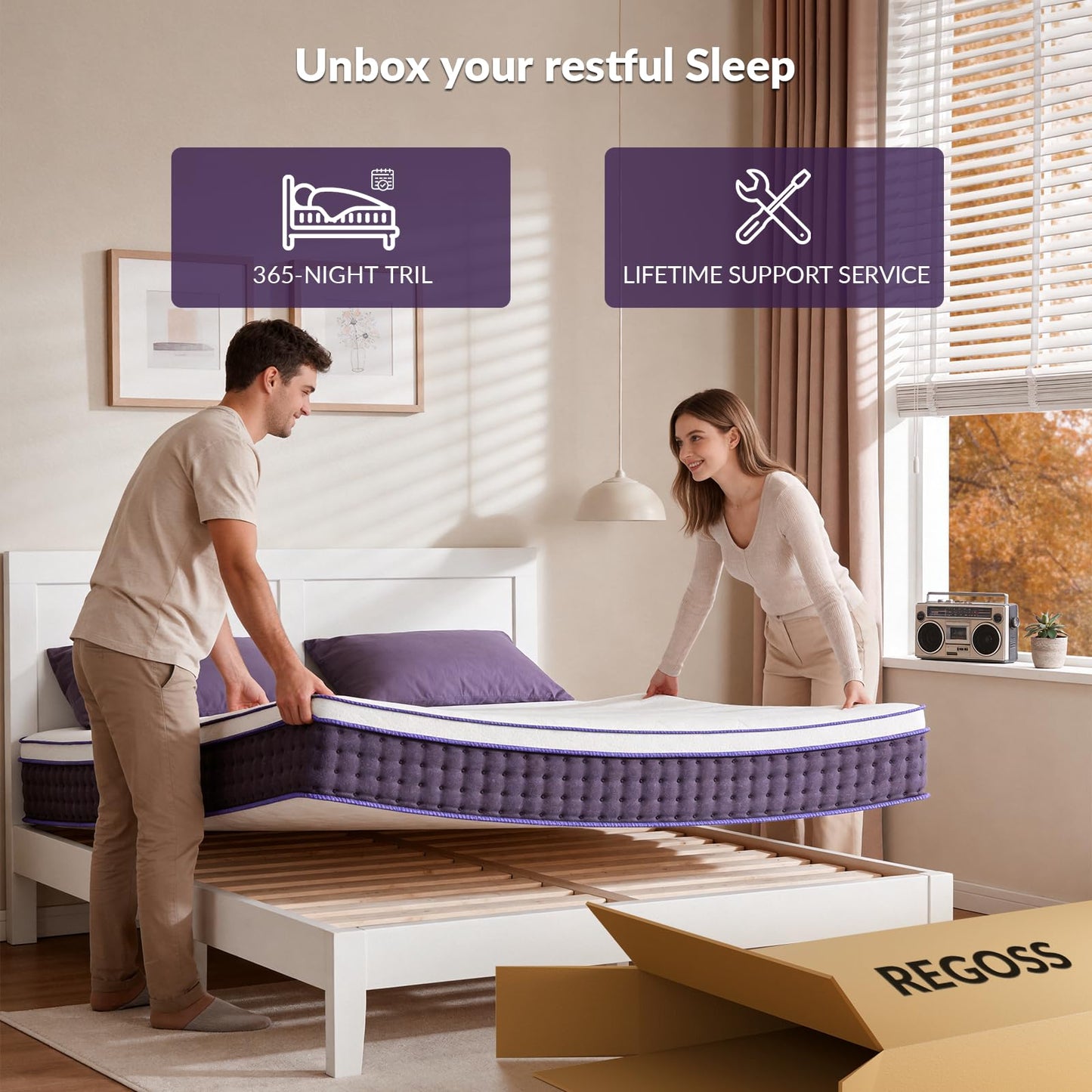 12 Inch Queen Mattress - Plush Hybrid Mattress in a Box, Cooling Gel Memory Foam for Side Sleepers, Cloud-Like Pressure Relief, Fiberglass-Free, 365-Night Trial (Queen)