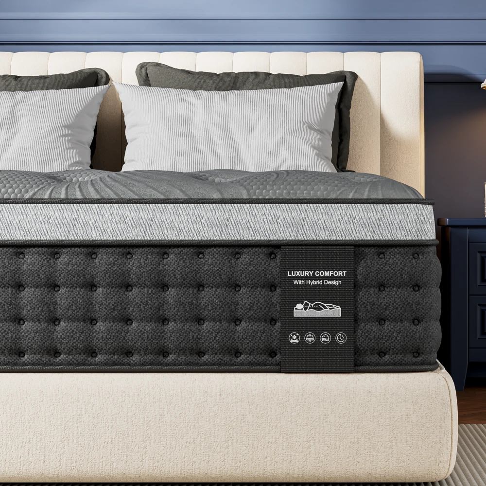 Firm Queen Mattress 14 inch, Cooling Hybrid Mattress in a Box with 5-Zone Support, Luxury Hotel-Collection Design, Enhanced Back & Hip Support, Fiberglass-Free & CertiPUR-US, 365-Night Trial