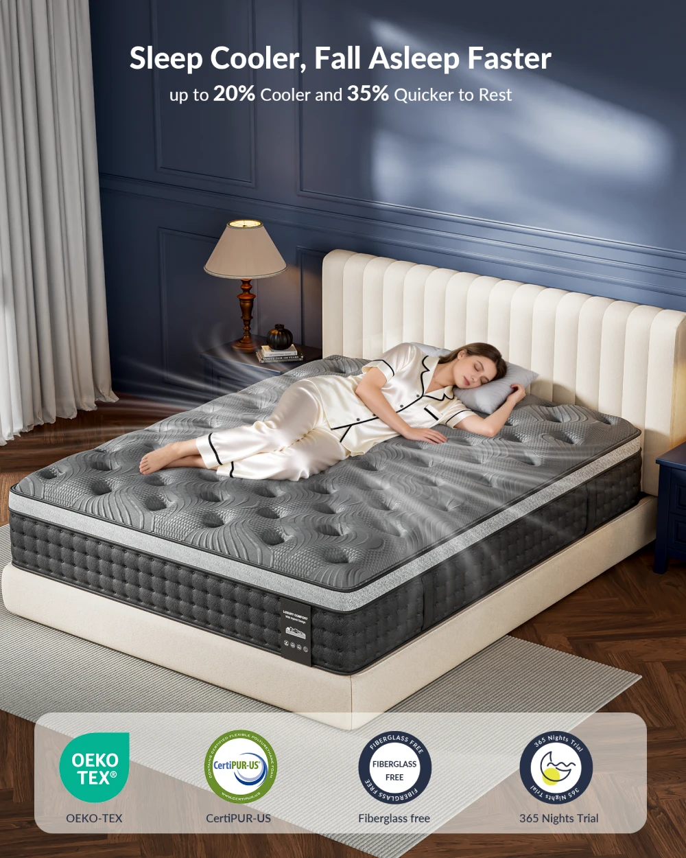 Firm Queen Mattress 14 inch, Cooling Hybrid Mattress in a Box with 5-Zone Support, Luxury Hotel-Collection Design, Enhanced Back & Hip Support, Fiberglass-Free & CertiPUR-US, 365-Night Trial