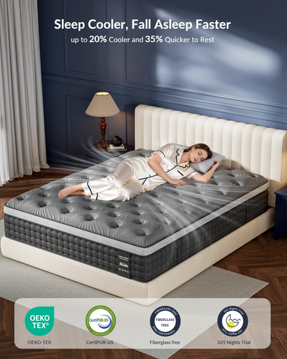 Firm Queen Mattress 14 inch, Cooling Hybrid Mattress in a Box with 5-Zone Support, Luxury Hotel-Collection Design, Enhanced Back & Hip Support, Fiberglass-Free & CertiPUR-US, 365-Night Trial