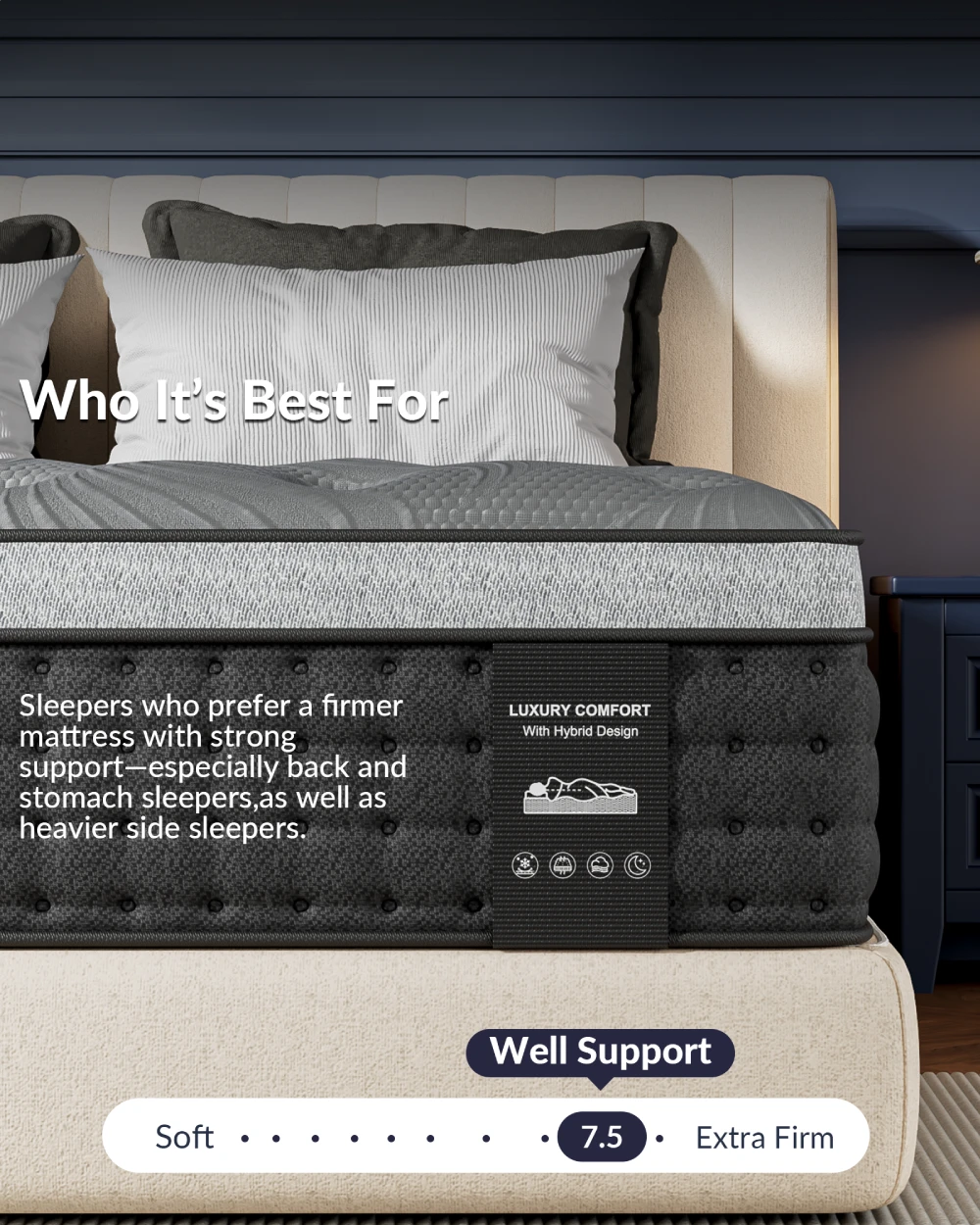 Firm Queen Mattress 14 inch, Cooling Hybrid Mattress in a Box with 5-Zone Support, Luxury Hotel-Collection Design, Enhanced Back & Hip Support, Fiberglass-Free & CertiPUR-US, 365-Night Trial