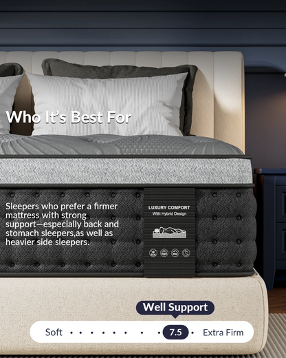 Firm Queen Mattress 14 inch, Cooling Hybrid Mattress in a Box with 5-Zone Support, Luxury Hotel-Collection Design, Enhanced Back & Hip Support, Fiberglass-Free & CertiPUR-US, 365-Night Trial