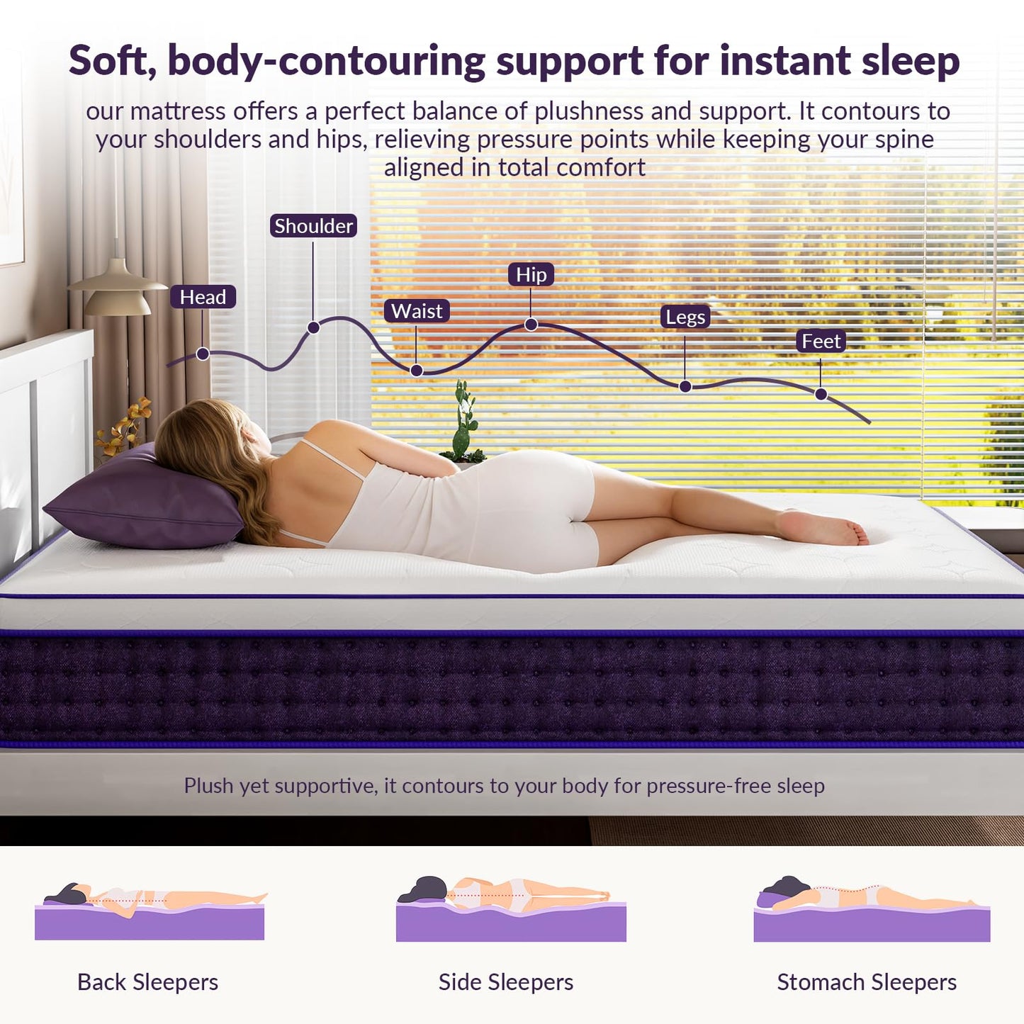 12 Inch Queen Mattress - Plush Hybrid Mattress in a Box, Cooling Gel Memory Foam for Side Sleepers, Cloud-Like Pressure Relief, Fiberglass-Free, 365-Night Trial (Queen)