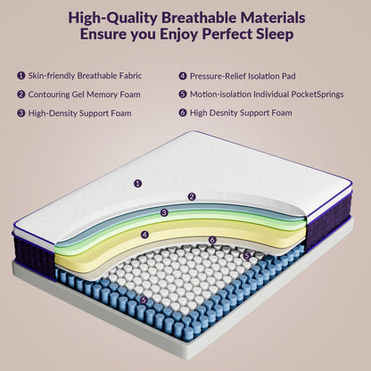 12 Inch Queen Mattress - Plush Hybrid Mattress in a Box, Cooling Gel Memory Foam for Side Sleepers, Cloud-Like Pressure Relief, Fiberglass-Free, 365-Night Trial (Queen)