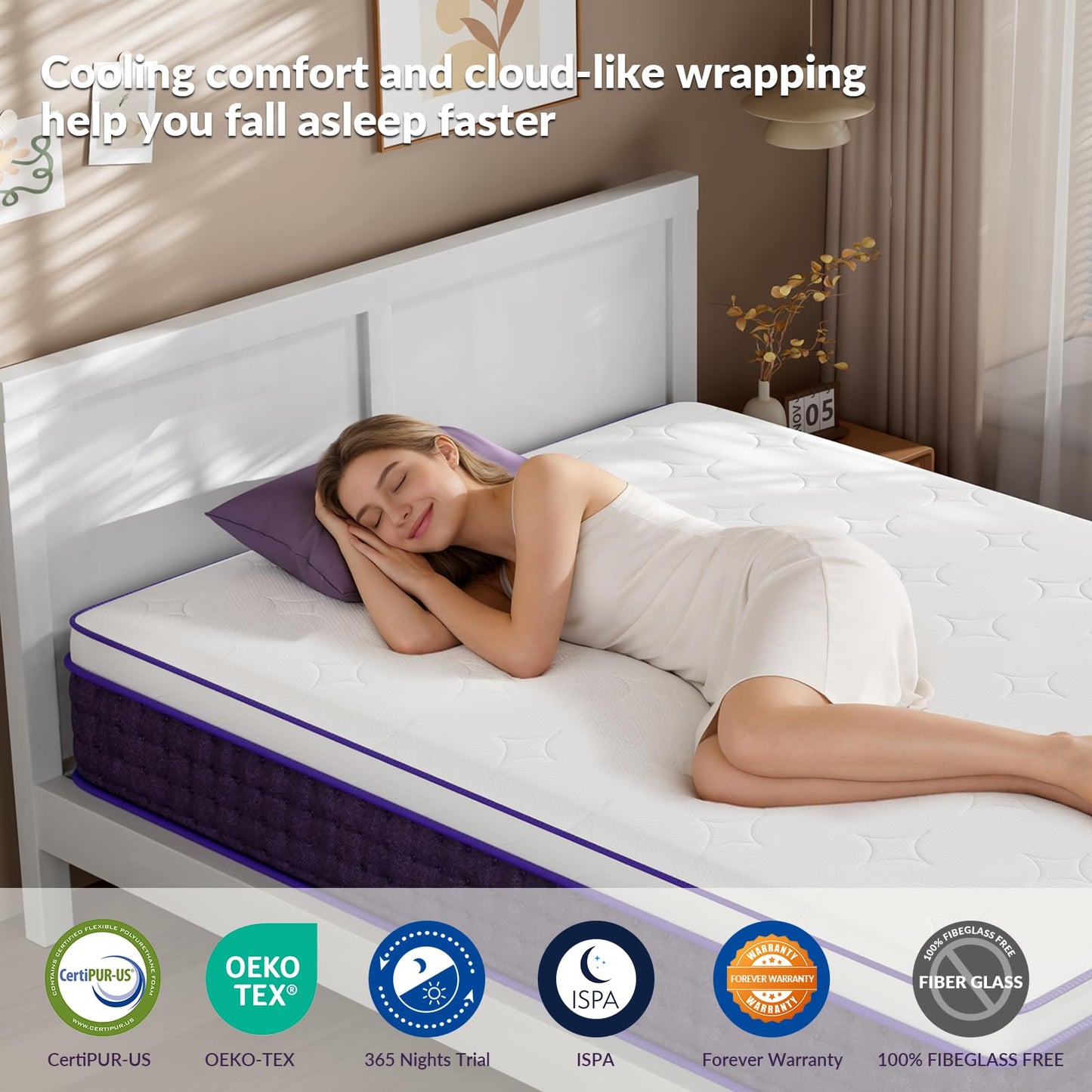 12 Inch Queen Mattress - Plush Hybrid Mattress in a Box, Cooling Gel Memory Foam for Side Sleepers, Cloud-Like Pressure Relief, Fiberglass-Free, 365-Night Trial (Queen)